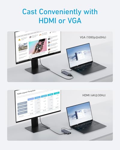 Anker USB-C Hub, 10-in-1 USB-C Hub, Dual-Display with 4K HDMI and 1080p VGA | 85W Max PD, 1 5Gbps USB-C and 3 5Gbps USB-A Data Ports, SD/TF Card Reader, 1 Gbps Ethernet, for Dell XPS, Vostro and More - style: 10-in-1【1 HDMI+1 VGA】