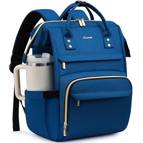 LOVEVOOK Laptop Backpack for Women with Giant Tumbler Holder Pocket,15.6 inch Waterproof Travel Backpack Purse Computer Laptop Bag,Professional Work College Nurse Teacher Backpack Daypack,Royal Blue - color: Royal Blue, size: 15.6-Cup