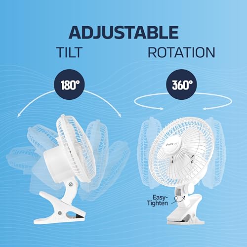 NEXAIR 6-Inch Clip on Fan, 360 Degree Rotation, Two Speed Portable Clip Fan With Strong Clamp Grip, Quiet Operating Desk Fan Plug-in AC Made Of Durable Material, Great For Bedroom, Office, Living Room