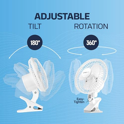 NEXAIR 6-Inch Clip on Fan, 360 Degree Rotation, Two Speed Portable Clip Fan With Strong Clamp Grip, Quiet Operating Desk Fan Plug-in AC Made Of Durable Material, Great For Bedroom, Office, Living Room