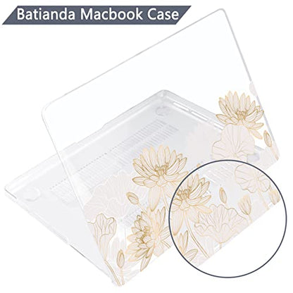 Batianda Case for MacBook Air 15" with M5 M4 M3 M2 Chip, Golden Lotus | 4-in-1 set with gold lotus line flowers design, lightweight slim hard shell protection for elegant, minimal and office user - color: Gold Lotus