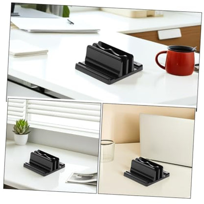 Sewroro Adjustable Vertical Laptop Stand Desk Organizer Space Saving Upright Holder with Stable Wide Base for Office Book and Notebook Storage Black Dual Slot Design