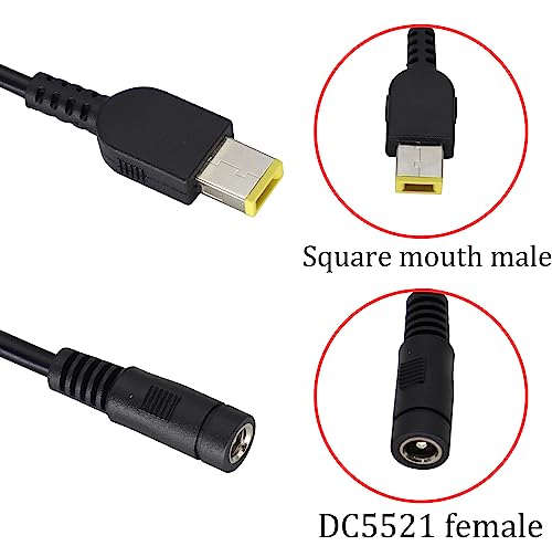 DC 5.5mmx2.1mm to Square Interface Plug Converter DC5.5mm x2.1mm to Square tip Power Converter Cable Laptop Power Adapter Compatible for Le-no-vo Think-Pad I-B-M [2pack-5521] - color: DC5521F