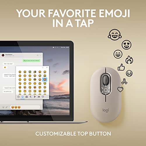 Logitech POP Mouse, Compact and Portable Wireless Bluetooth Mouse - Mist | Compact, portable design, programmable buttons, easy-switch between up to 3 devices, compatible with Laptop, Tablet, PC - color: Mist