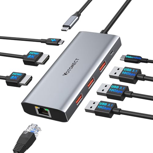 10-in-1 USB C Hub with 4K HDMI Adapter, SD/TF Card Reader, 100W PD Charging, 2 USB 3.0 Ports, and 2 usb2.0 Ports for MacBook Pro/Air, Dell XPS, Lenovo ThinkPad, etc. (3X 8K Docking Station) - style: 3x 8K Docking Station
