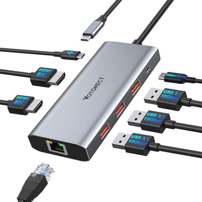 10-in-1 USB C Hub with 4K HDMI Adapter, SD/TF Card Reader, 100W PD Charging, 2 USB 3.0 Ports, and 2 usb2.0 Ports for MacBook Pro/Air, Dell XPS, Lenovo ThinkPad, etc. (3X 8K Docking Station) - style: 3x 8K Docking Station