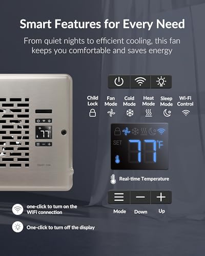 2026 Super Quiet Register Booster Fan for 6" x 10" Register Holes, Smart Register Vent with Dual Intelligent Thermostat and WiFi App Control, Heating Cooling AC Vent Fan (SN) - color: Satin Nickel, size: 6" x 10"