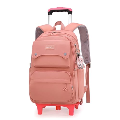 Solid Color Girls Rolling Backpack with Wheels Schoolbag Elementary School Student Trolley Daypack - color: A-pink - Two Wheels, size: 2 Wheels