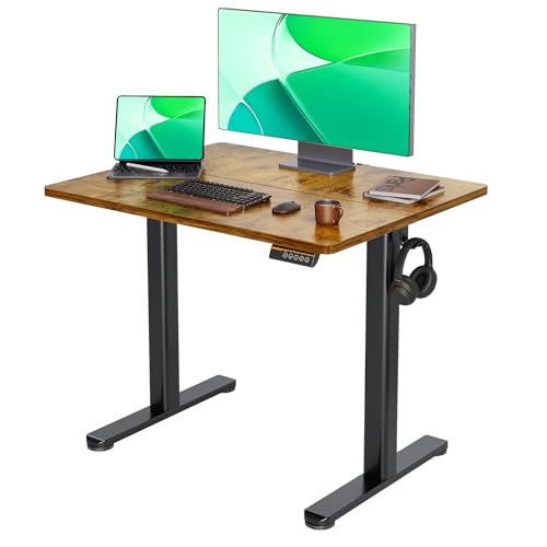 Claiks Electric Height Adjustable Standing Desk, 35x20 Inch, Rustic Brown | Smooth Height Adjustment, 4 Memory Presets, Cable Management Hub&Hook, Stable Steel Frame, 176lbs Capacity, Easy Assembly - color: Rustic Brown, size: 35