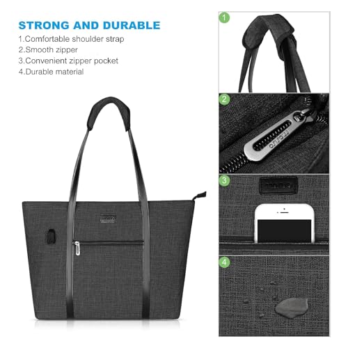 MOSISO USB Port Laptop Tote Bag for Women,Compatible with MacBook, 17-17.3 inch Notebook and Chromebook, Work Travel Business Computer Bag with Small Purse, Black - color: Black