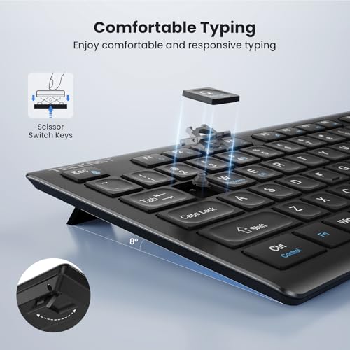 TECKNET 2.4G Rechargeable Ultra-Slim Wireless Keyboard and Mouse Combo | 2.4G Stable Connection, Full-Size Scissor Switch Keyboard with 12 Multimedia Keys, Silent Mouse, Ergonomic Design, Black - color: Black