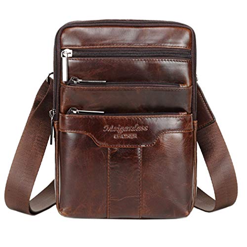 Hebetag Small Leather Sling Shoulder Bag Messenger Pack for Men Women Outdoor Travel Business - color: #01coffee
