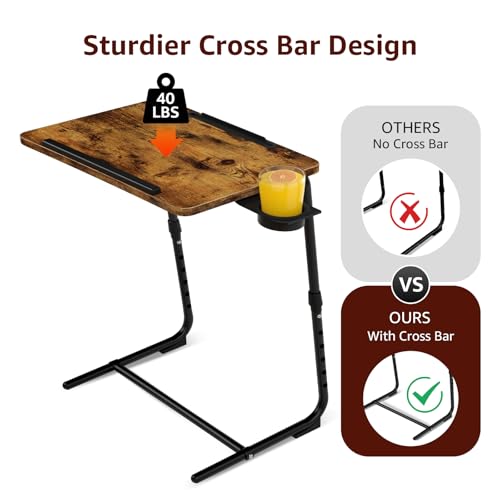 Folding TV Tray Adjustable Dinner - Trays for Eating On Couch Wooden Tables Mate Stand Foldable Desk with Cup Holder Portable - color: Rustic
