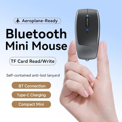 Wireless Mouse Mini Small Finger Bluetooth Mouse with TF Card Reader,Silent Pocket Portable Handheld Tiny Compact USB Travel Optical Mice for PC Laptop Computer Macbook Tablet Kids Women Men Gift - color: Black