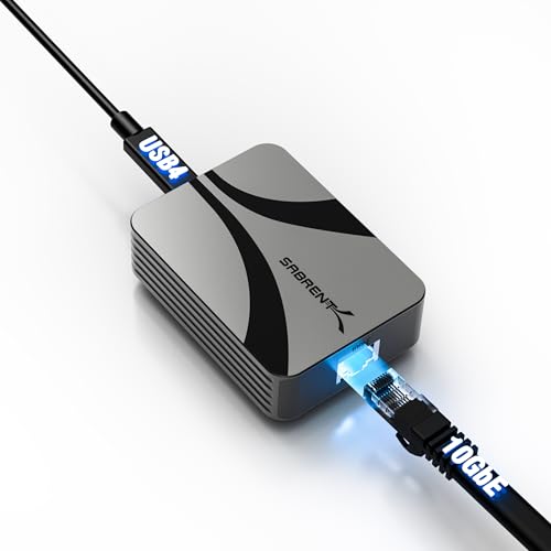 SABRENT Thunderbolt & USB4 to 10 Gigabit Ethernet Adapter (NT-P10G) | 10GbE USB-C for TB 3/4/5 & USB4 only (not standard USB); aluminum; WoL; 5G/2.5G/1G; 10gb ethernet adapter; multi-gig ethernet - color: Space Grey