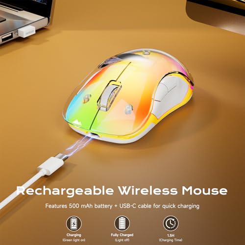 memzuoix 2.4G LED Wireless Mouse, Rechargeable Ergonomic Mouse with Detachable Cover, 1400 DPI Portable Optical Computer Mouse with USB Receiver for Laptop, PC, Desktop and MacBook, 5 Buttons - color: white and white