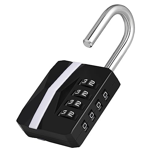 ZHEGE Combination Lock for Locker, Heavy Duty Weatherproof Padlock (Black) | Combination 4 Digit for Outdoor Fence Shed Gate, White Number Lock for Gym Locker, School Lock, Toolbox - color: 1P, New Black, size: 1P