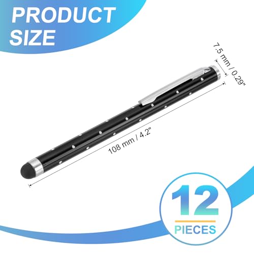 PATIKIL Stylus Pens for Touch Screens, 12 Pcs High Precision Universal Bling Stylus Crystal Metal Capacitive Pen for Touch Screen Devices Phone Tablets Laptop, Black - color: Black