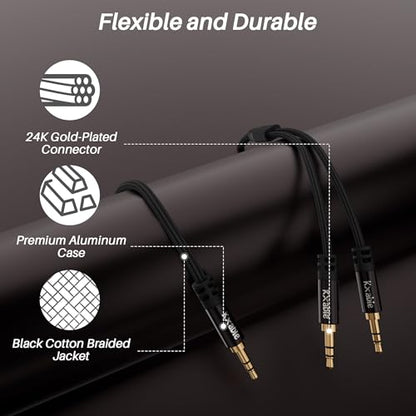Kxable 1/8 Inch TRS Stereo Y Splitter Cable 2FT, 3.5mm Male to 2-Male Y-Splitter Stereo Audio Cable, for Cell Phone PC Laptop, Speaker, Headphones, Suitable for Switching or Two Sets of Speakers - size: 2FT