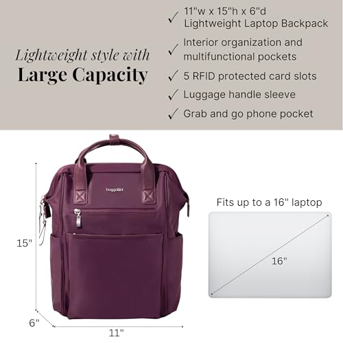Baggallini Soho Backpack - Travel Laptop Backpack for Women - Lightweight Water-Resistant Luggage Bag, Mulberry - color: Mulberry
