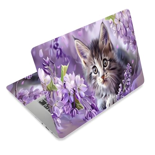 Laptop Skin Sticker Decal for 12 13 13.3 14 15 15.6 in, Universal Vinyl Waterresistant Protector Cover for Notebook PC Netbook, Computer Decor for Women Girls Kitten in Purple - color: Kitten in Purple