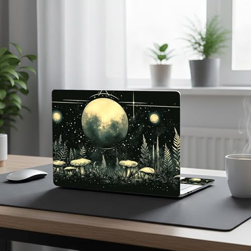 Aesthetic Laptop Skin Cover,12-15.6 Inch Universal Vinyl Sticker Decal,Moonlight Mushrooms Forest Waterproof Scratch-Resistant Notebook Wrap,Removable Residue-Free Protector - color: Moonlight Mushrooms Forest