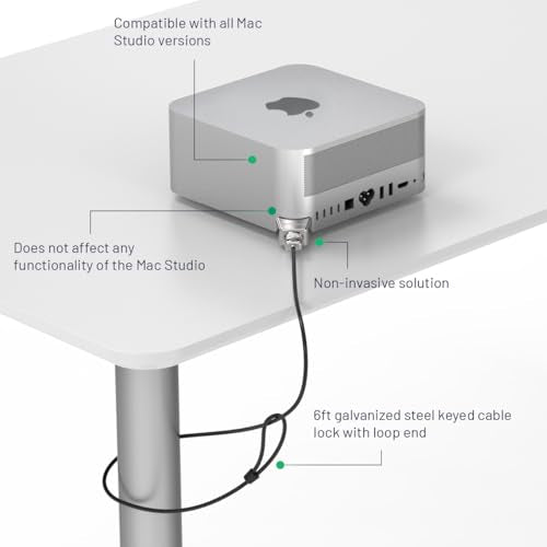 Compulocks Mac Studio Ledge Lock Adapter with Keyed Cable Lock - Secure Your Mac Studio with Durable Silver Locking Solution - Perfect for Home & Office Use - style: Keyed Cable Lock