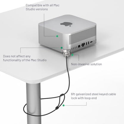 Compulocks Mac Studio Ledge Lock Adapter with Keyed Cable Lock - Secure Your Mac Studio with Durable Silver Locking Solution - Perfect for Home & Office Use - style: Keyed Cable Lock