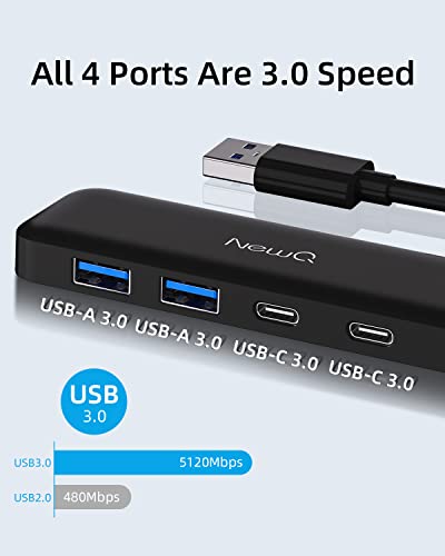 Dual USB C USB A 3.0 Hub: USB Hub 4 Ports with 2* USB-C 3.0 and 2* USB-A 3.0, Ultra Slim Portable USB Splitter Adapter for Laptop, PS4, Flash Drive, HDD, Xbox, Printer, Mouse, Keyboard, Computer - size: 10cm