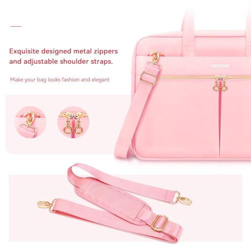 Ferkurn Laptop Bag Case Women Men Computer Bag Compatible with MacBook/HP/LG/Dell, Shoulder Strap Slim Carrying Messenger Briefcase, Pink, 15.6-16 Inch - color: Pink, size: 15-15.6 inch