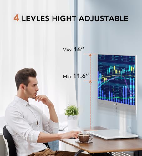 Hemudu Single LCD Computer Monitor Free-Standing Desk Stand Riser for 13 inch to 32 inch Screen with Swivel, Height Adjustable, Rotation, Holds One (1) Screen up to 77Lbs(HT05W-001) White - color: White