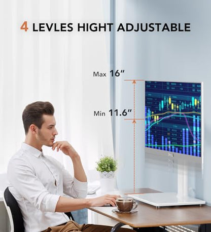 Hemudu Single LCD Computer Monitor Free-Standing Desk Stand Riser for 13 inch to 32 inch Screen with Swivel, Height Adjustable, Rotation, Holds One (1) Screen up to 77Lbs(HT05W-001) White - color: White