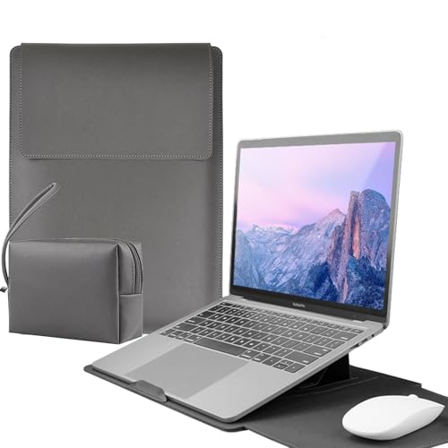 13 Inch Laptop Sleeve for Mac NEO, Precision-Fit Leather Case with Stand and Mouse Pad, Slim Protective Computer Sleeve with Accessory Pouch, Soft Lining, Grey - color: Grey, size: 13 Inch