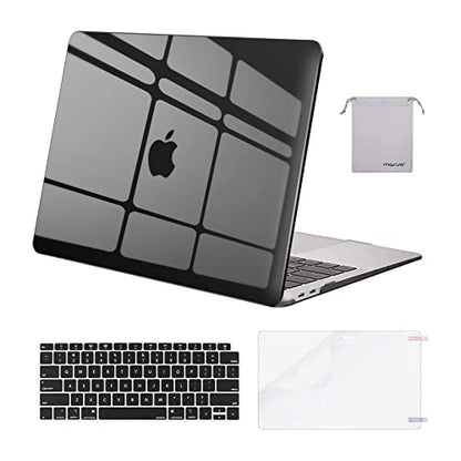 MOSISO Compatible with MacBook Air 13 inch Case M1 2021 2020 2019 2018 | A2337 A2179 A1932, Protective Hard Shell&Keyboard Cover&Screen Film&Pouch for MacBook Air 13.3 inch Case, Crystal Black - color: Crystal Black