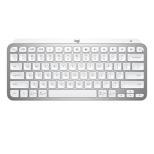 Logitech MX Keys Mini Minimalist Wireless Illuminated Keyboard - Pale Gray | Minimalist, illuminated, compact, backlit, USB-C, compatible with iOS, Windows, Linux, Android, metal build - color: Pale Grey, style: MX Keys Mini