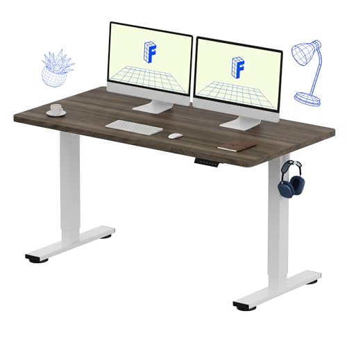 FLEXISPOT EN1 55"x28" One-Piece Standing Desk, Black Walnut | 1" Thick Seamless Desktop, 176 LBS Capacity, Home Office Use, 4 Memory Presets, Dual Monitor Setup, Anti-Collision Protection - color: Black Walnut (White Frame), size: 55.1 x 27.6 in