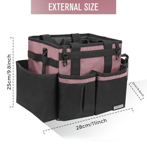 SCAVATA Compact Wearable Cleaning Caddy with Handle & Shoulder Straps | Small Cleaning Supplies Organizer, Under Sink & Car Cleaning Tools Storage Bag for Housekeepers Cleaners, LotusPink - color: LotusPink