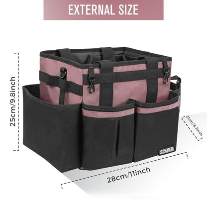 SCAVATA Compact Wearable Cleaning Caddy with Handle & Shoulder Straps | Small Cleaning Supplies Organizer, Under Sink & Car Cleaning Tools Storage Bag for Housekeepers Cleaners, LotusPink - color: LotusPink