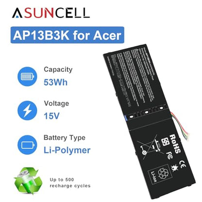 ASUNCELL AP13B3K Laptop Battery for Acer Aspire R7-571 R7-571G R7-572 R7-572G Notebook 4ICP6/60/78 KT.00403.015 AL13B3K 15V/3560mAh/53Wh - size: AP13B3K 12.13 × 4.72 × 1.30 in