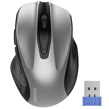 TECKNET Wireless Mouse, 2.4G Ergonomic Computer Mouse, 2600 DPI, Silver | Ergonomic Design with Side Grips, Adjustable DPI, 2-Year Battery, Compact Size, USB-A Plug & Play, Wide OS Compatibility - color: Silver