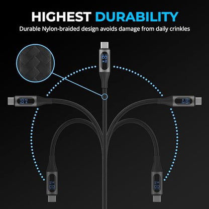 SABRENT USB-C to Lightning Cable with Smart Display, 1M/3.3FT Long, Apple MFI Certified, 60W Charging and 480Mbps Data Transfer Speeds, for Phones, iPads, iPods, MacBooks (CB-C2L1) - size: 1 Meter, style: USB-C to Lightning