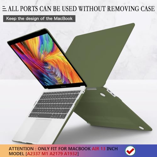CISSOOK Compatible with MacBook Air 13 inch Case A2337 M1 A2179 A1932 Model 2021 2020 2019 2018 Release, Plastic Avocado Hard Shell Cover with Keyboard Cover for Air 13.3" with Touch ID, Avocado Green - color: Air13inch-Frosted Avocado Green
