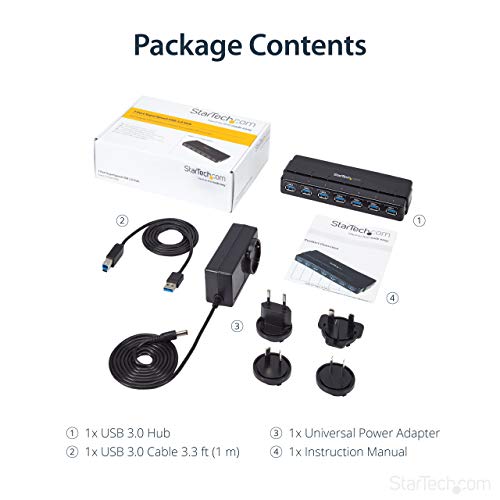 StarTech.com 7 Port USB 3.0 Hub – Up To 5 Gbps – 7 x USB – Universal Multi Port USB Extender for Your Desktop – USB Powered (ST7300USB3B)