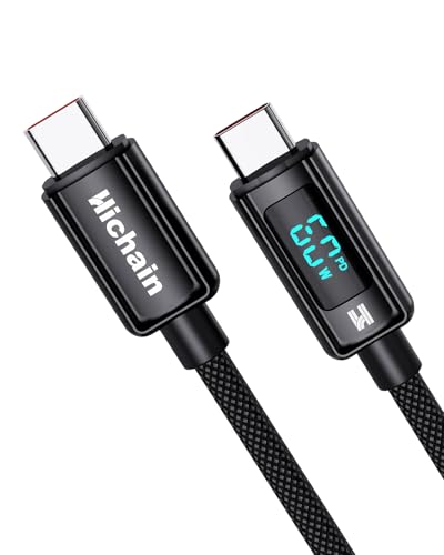 Hichain USB C to USB C Fast Charging Cable with LED Display, 4FT 60W | Type C Charger Cord Nylon Braided USB C Cable Compatible with iPhone 15/16/17, MacBook Series, iPad, Samsung, Pixel Black - color: Black, size: 4FT