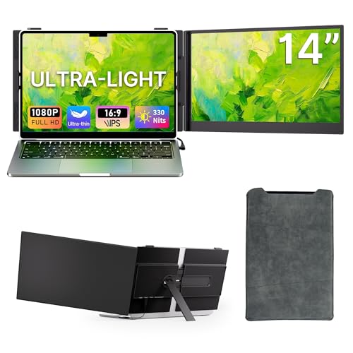 Laptop Screen Extender - 14” Ultra Thin and Light Travel Monitor for Laptop FHD 1080P Portable Second Monitor IPS Screen Display Plug & Play for Mac Windows Android iOS - size: 14.1"