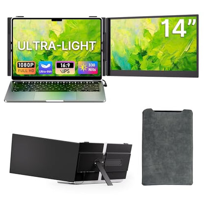 Laptop Screen Extender - 14” Ultra Thin and Light Travel Monitor for Laptop FHD 1080P Portable Second Monitor IPS Screen Display Plug & Play for Mac Windows Android iOS - size: 14.1"
