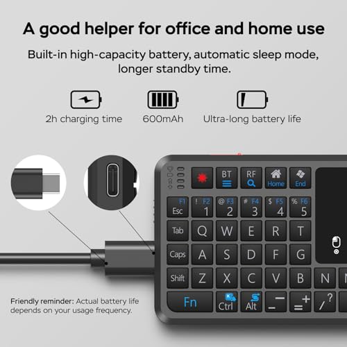 T808 Mini Wireless Keyboard,Upgraded Multi-Touch Touchpad | DPI Adjustment,2.4G+BT,rechargeable,laser pointer,7-color backlight,perfect for travel,office,and home use