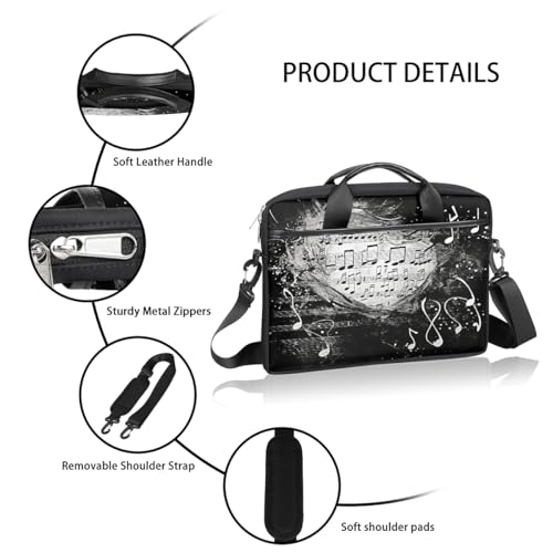Laptop Shoulder Bag for Women Men, Waterproof Computer Case Messenger Bag Briefcase for Business Office Travel - color: Music Note Black