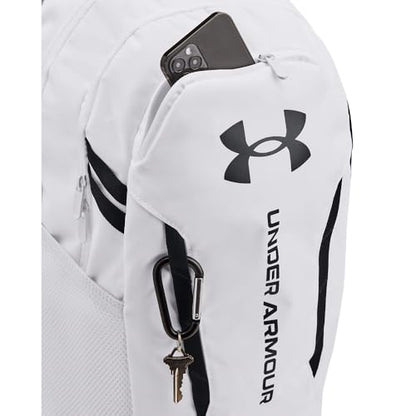 Under Armour Unisex-Adult Hustle 6.0 Backpack, (100) White/White/Black, One Size Fits Most - color: (100) White / White / Black, size: One Size