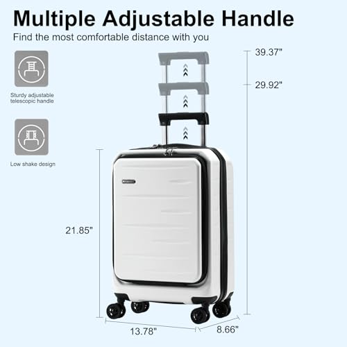 CENSIEN 20 Inch Carry On Luggage 22×14×9 Airline Approved with Front Pocket | Front Opening with Laptop Pocket,Lightweight ABS+PC Hard Shell Suitcases,360° Spinner Wheels,TSA Lock,YKK Zipper,White - color: White, size: 20 Inch
